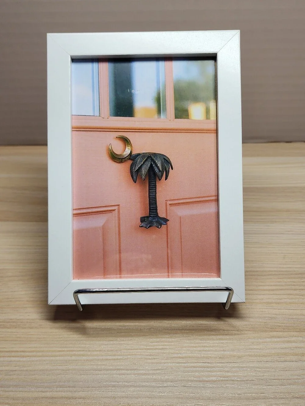 White Framed Wall Art with Coral Palm Door Print